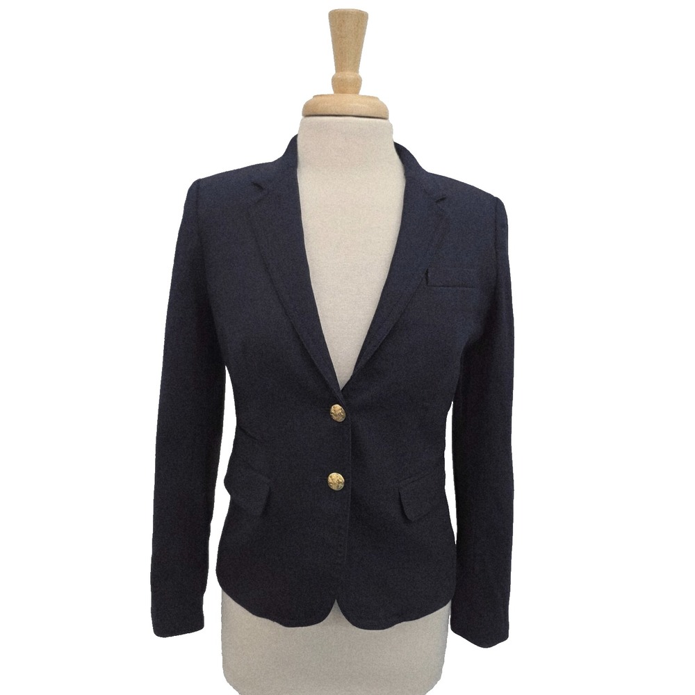 J.Crew Womens 4 Navy Wool Schoolboy Blazer Gold Button Tailored Preppy Work